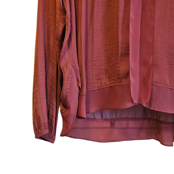 Simply Vera Vera Wang Blouse Long Sleeve VNeck Sheer Burgundy Women's XLarge - Picture 3 of 8